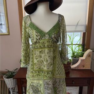 Green Paisley no boundaries fairy blouse top festival boho y2k